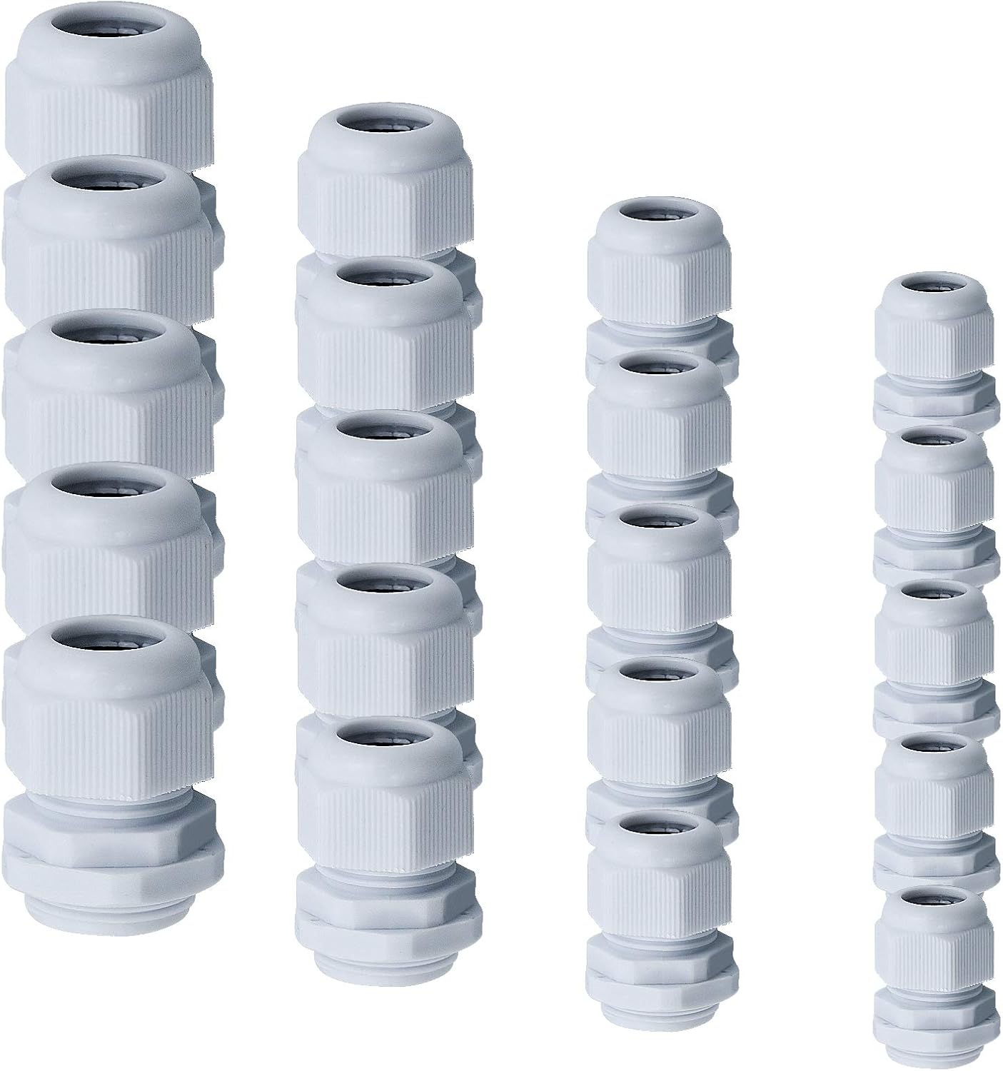 Hentek 40 piezas Prensaestopa Impermeables M12 M16 M20 M25 x 1.5 IP68 Glándulas de Cable de Plástico para Hogar / Jardín / Cable de Iluminación para Exteriores (Ø6mm-25mm)