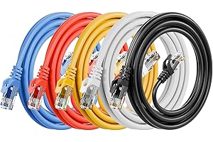 Cat6 Ethernet Cable - 6ft (1.8M) 5-Pack Multi-Color, Cat6 RJ45, LAN, 24AWG UTP, Network, Patch, Internet Cable - (6 feet, 5 P