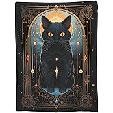 Turamurra Tarot Card Moon Black Cat Blanket Pagan Witchcraft Theme Cat Print Blanket for Mom Girls Women Flannel Soft Warm Cozy Fuzzy Throw Blankets for Bed Sofa Decor Valentine Day Gifts 50"x60"
