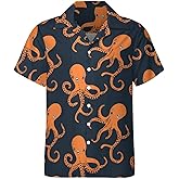 Hehanus Men's Vintage Hawaiian Shirts Octopus Print Button Down Short Sleeve Shirts Casual Cuban Collar Shirt