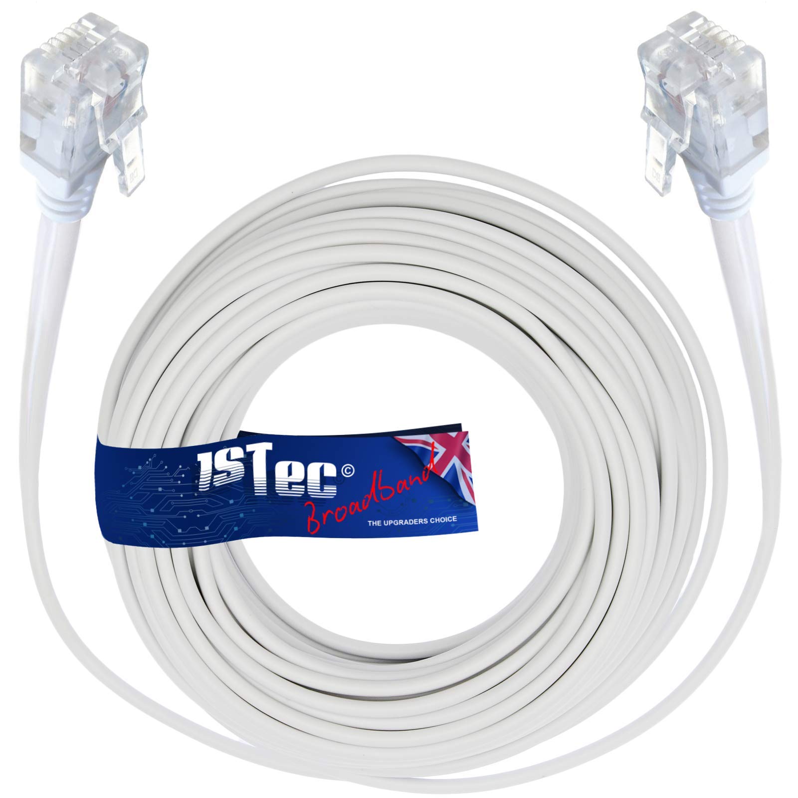 1STec 5M ADSL2+ Super High Speed Cat5e RJ11 Broadband Hub Internet Extension Cable for BT Infinity Sky Q Talktalk Plusnet EE Vodafone Post Office Router on Fibre or Standard Services 5 Metre White