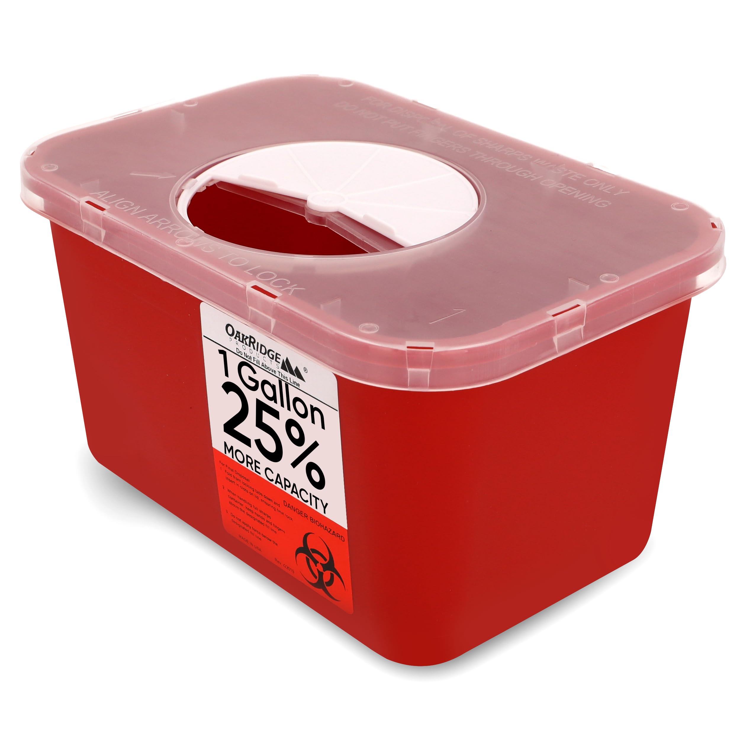 Photo 1 of Oakridge Products Large Sharps Container for Home Use and Professional 1 Gallon (1-Pack), Biohazard Needle and Syringe Disposal, Rotating Lid, CDC Certified