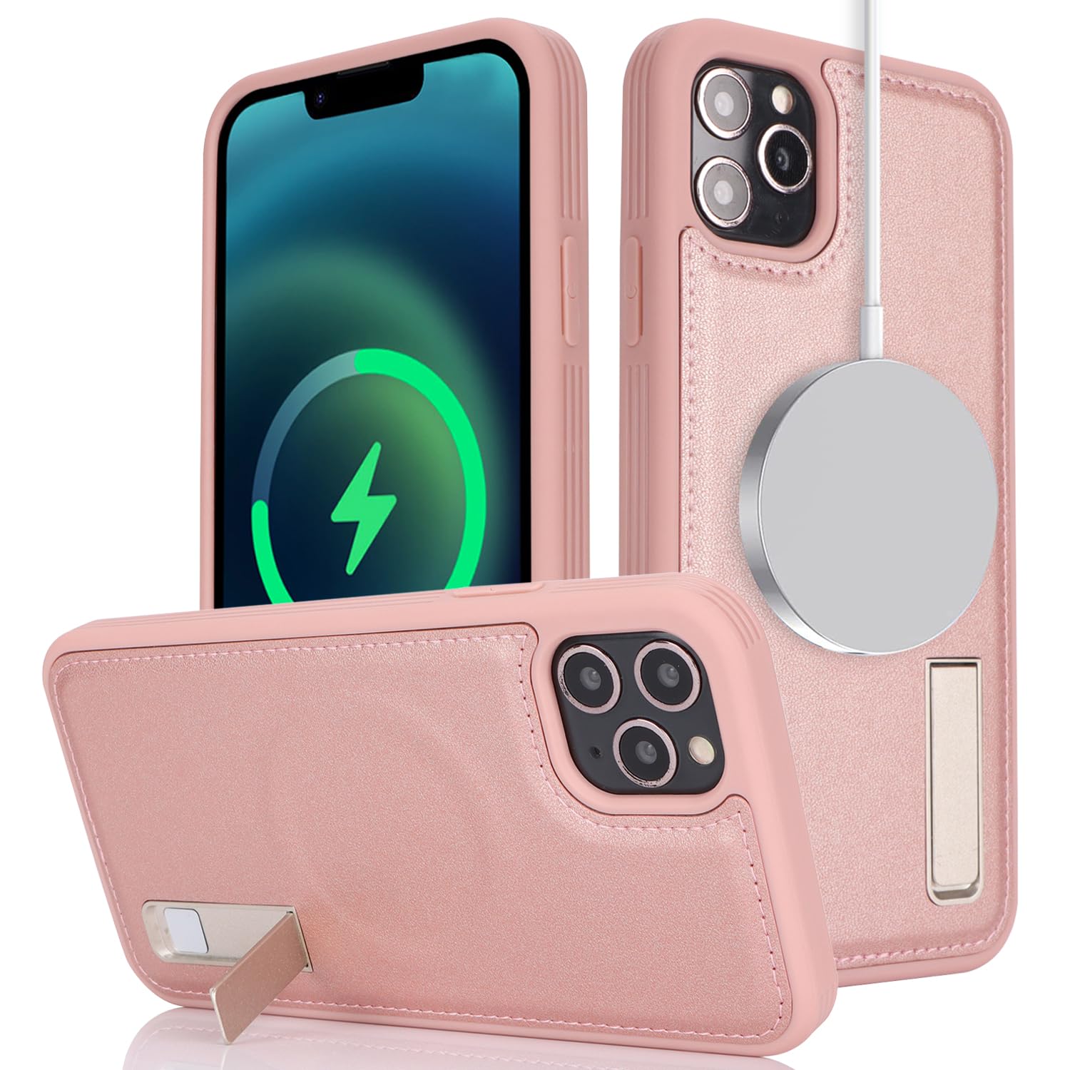 Photo 1 of ?????? Compatible Magsafe iPhone 11 Pro Max Cases Mganetic iPhone 11 Pro Max case with Stand iPhone 11 pro max Leather case with Kickstand-Rose Gold