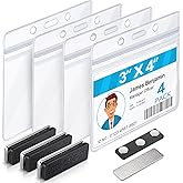 4-Piece Magnetic Badge Holder Kit, Adhesive Name Tag Backs with Three Ultrastrong Neodymium Magnets, Horizontal and Clear 3.7"x2.5" Card Holders, Applicable to Badges, Posters and Leaflet etc