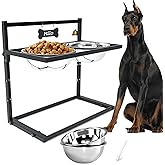 SHAINFUN Elevated Dog Feeder for Large Breeds, Adjustable Height Raised Dog Bowl Stand with 3000ML Stainless Steel Bowls