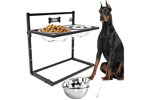 SHAINFUN Elevated Dog Feeder for Large Breeds, Adjustable Height Raised Dog Bowl Stand with 3000ML Stainless Steel Bowls