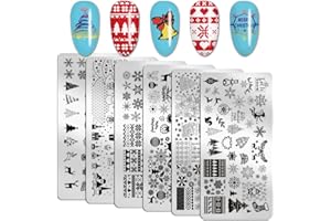 WOKOTO 6Pcs Christmas Nail Stamping Plates For Christmas Nails Art Set Santa Claus Elk Snow Flakes Nail Art Stamp Plates Nail Image Templates Christmas Nail Plates For Nail Art Stamping Tools Set