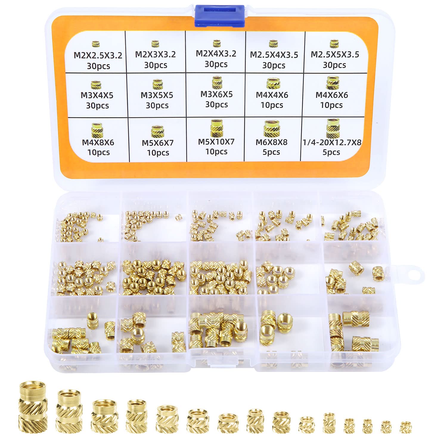 300Pcs M2 M3 M4 M5 M6 Female Thread Knurled Nuts Brass Threaded Insert Embedment Nuts, Threaded Inserts for Plastic 3D Printing Injection Molding