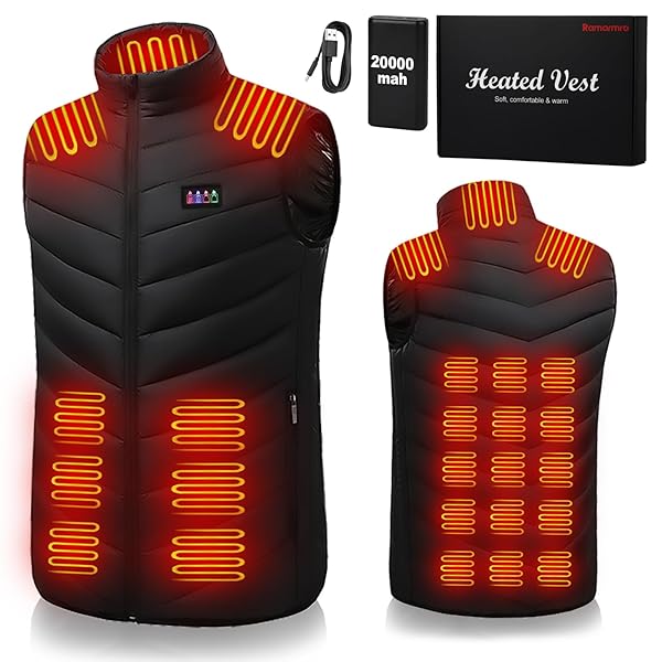 HEATED VEST, 26 HEATING ZONES, MEN’S HEATED VEST WITH 20000MAH 7.4V BATTERY PACK, WASHABLE,RECHARGEABLE