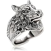 Zaycca Gothic Personalized Viking Wolf Vintage Retro Cool Mens Biker Rings Copper Adjustable Band Rings Statement Knuckle Middle Rings Gift for Men