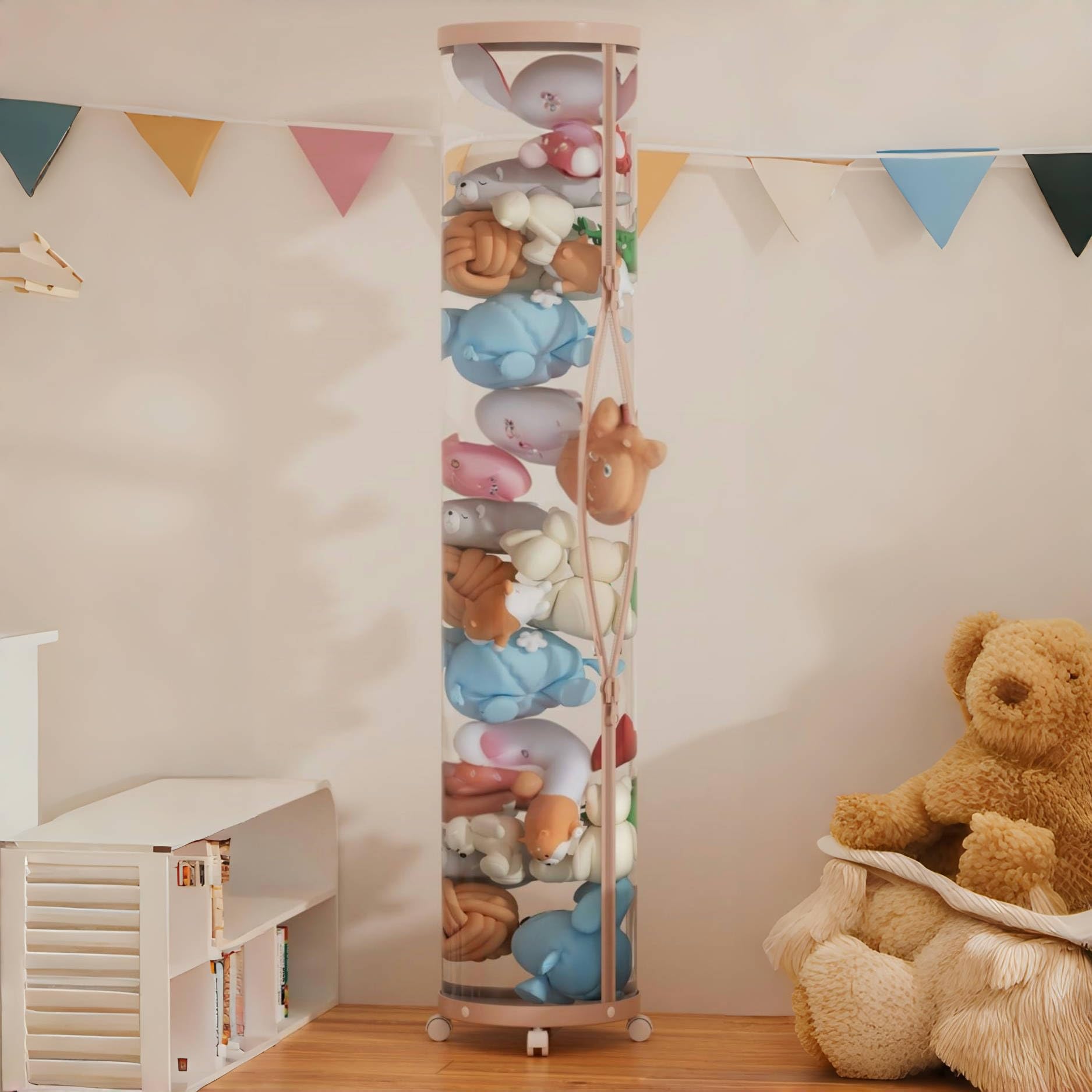 Photo 1 of Flarelyare Stuff Animal Organizer,Stuffed Animal Zoo Storage,Stuffed Animal Storage Tube, PET Plushies Storage with Zipper for Kids Toy Organizer Toy Storage Box with Lid (Pink)