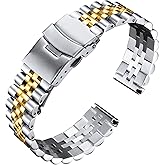 BINLUN Stainless Steel Watch Band Replacement Metal Watch Strap with Double Locking Foldover Clasp for Men Women 18mm 20mm 22mm 24mm 26mm in Silver, Gold, Black, Rose Gold, Two Toned