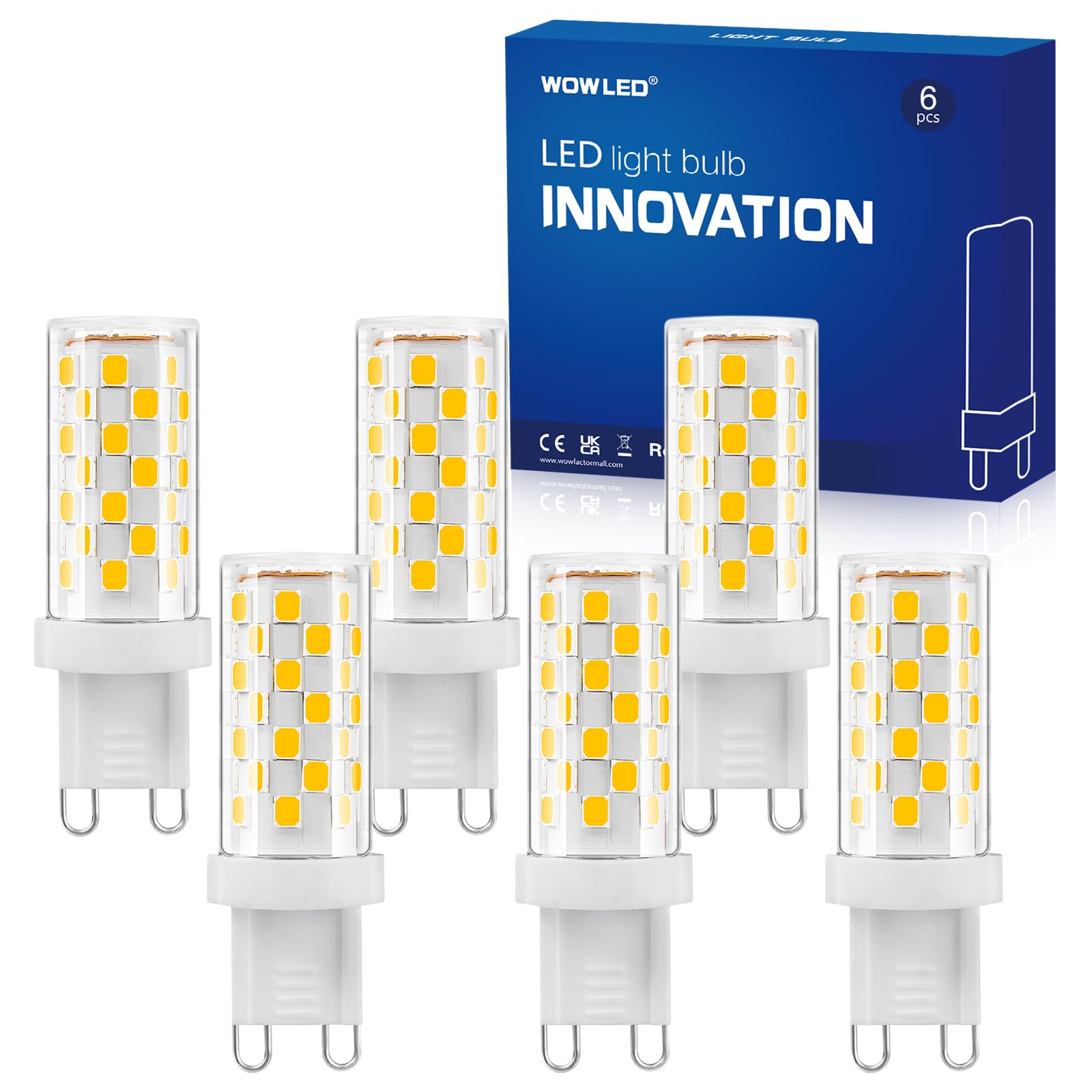 WOWLED G9 Dimmable LED Bulbs, 5W Warm White 3000K,Equivalent to 40W G9 Halogen Bulbs, Ideal Use for Ceiling Light Dining Room Living Room Bedroom Lights Table Lamp Home Kitchen Lighting