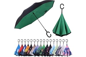Wxjiahetai Inverted Reverse Umbrella with C-shaped Handle Windproof Upside Down Umbrellas for Rain Double Layer Hands Free Umbrella for Women and Men