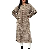 Women's Flannel Nightgown Fuzzy Fleece Cozy Plush Warm Winter Pullover Loungewear Sleepdress O Neck Nightdress