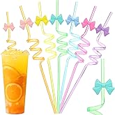12 Pcs Plastic Drinking Straws, Colorful Bowknot Crazy Straws for Juice Cocktail Parties