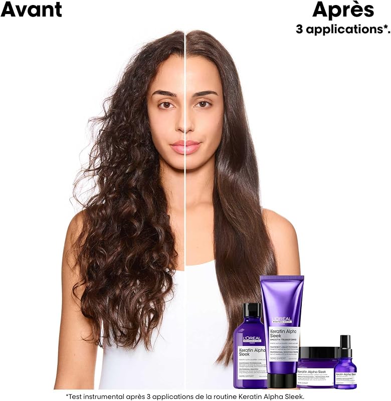 L'OREAL PROFESSIONNEL - Masque Cheveux Disciplinant Keratin Alpha Sleek - -84% de Frisottis - Nourrit en Profondeur & Renforce la Kératine - Technologie Brevetée - 250 ml
