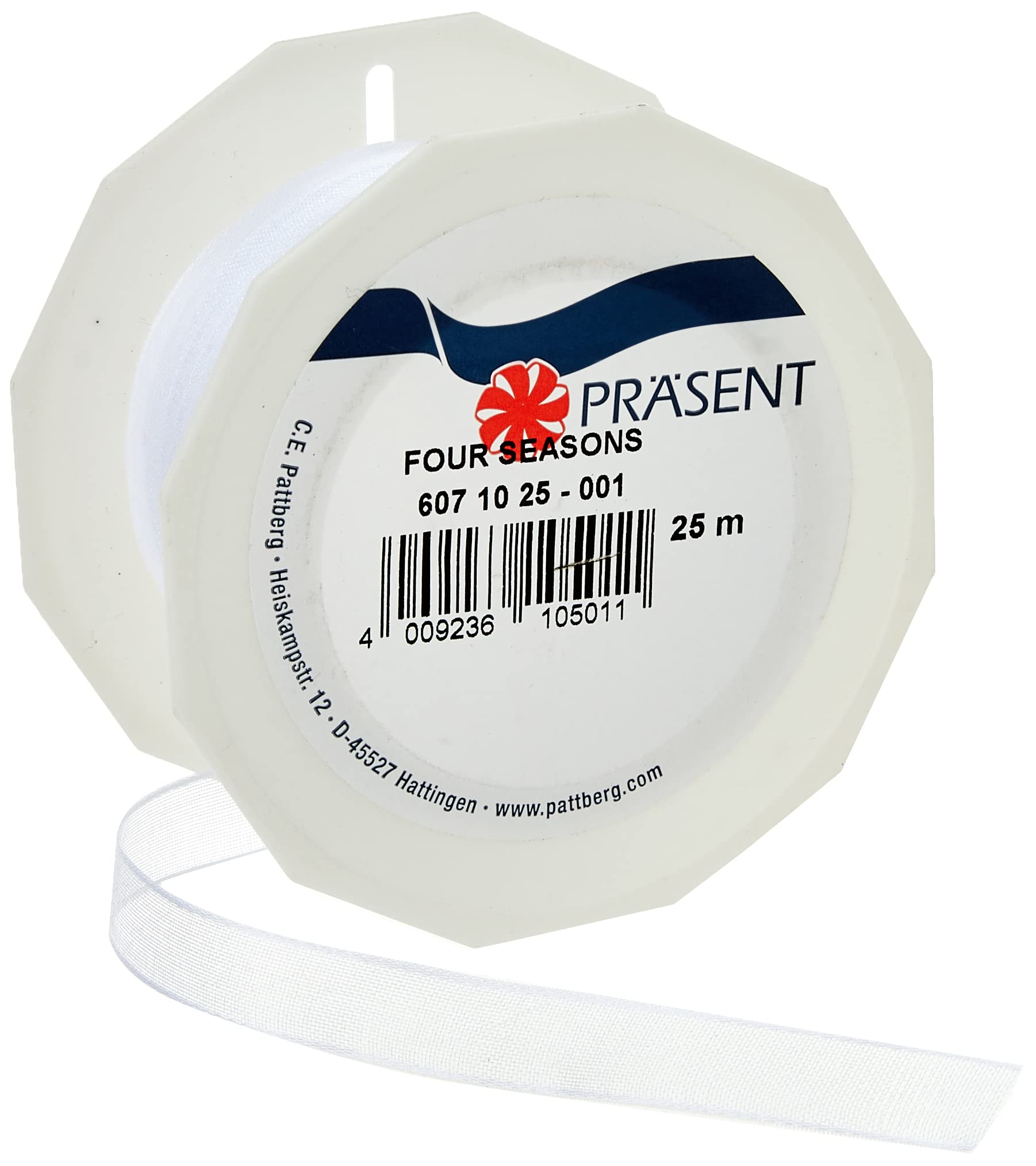 PRÄSENT - Four Seasons Organza wired edge Ribbon White 10 mm width, 25 m length — image 1