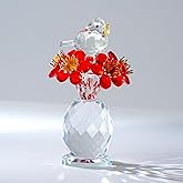 CNCRMEM Crystal Bird & Forget-Me-Not Flower Figurine,3x4 inch Glass Flower Collectible Ornaments for Home Decor Table Centerpiece Glass Bouquet Flowers Keepsake Gifts for Women (Red)