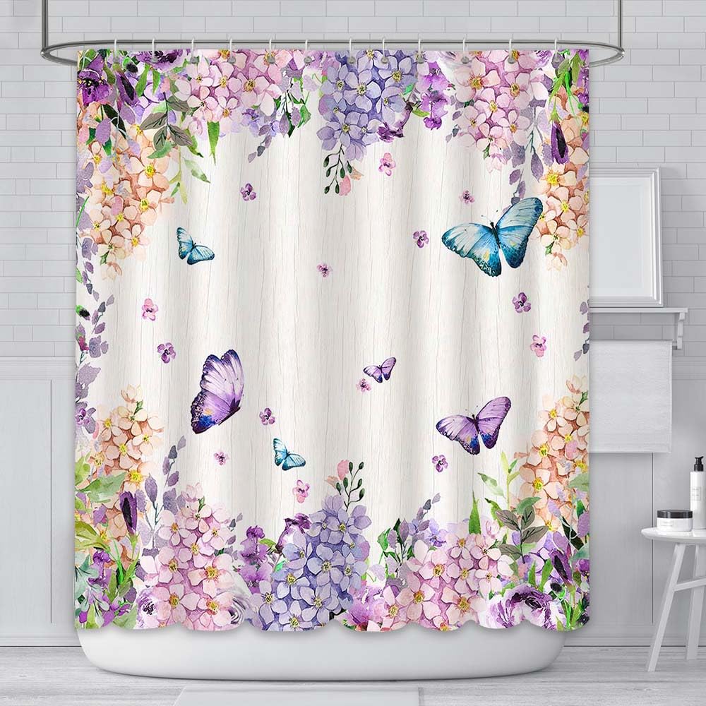AIBIIN 180x180cm Colourful Butterfly Shower Curtain flowers Watercolor Bathroom Decor Polyester Waterproof Durable Fabric with 12 Hooks