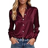 Satin Shirts for Women, Silk Blouses for Women Dressy Elegant Satin Button Down Shirts Holiday Tops Christmas Party Outfits