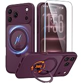 FNTCASE for iPhone 18 Pro /iPhone 17 Pro Case with 360 Spin Magnetic Stand | Fit for Magsafe,Screen Protector,Full Camera Protection,Translucent Matte Military Grade Shockproof Phone Cover Burgundy