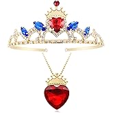 Evie Red Heart Tiara and Necklace Descendant 4 Gold Crown Jewelry Set Queen of Hearts Eive Costume Fan Gift for Teen Party