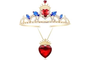 Botrinal Evie Red Heart Necklace and Descendants 3 Crown Gold Tiara Jewelry Set Queen of Hearts Evie for Girls Teen Halloween