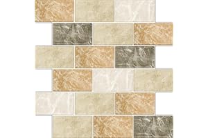 BSABSAQAA 10 Sheets Kitchen Backsplash Tiles Peel and Stick 12"X12" Adhesive Flat Vinyl Wall Sticker on Renter Friendly Back Splash for Bathroom Light Brown Marble (Not 3D Tile)