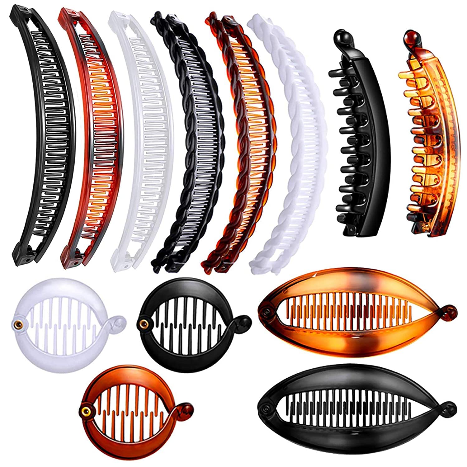 YINGENIVA 13pcs Banana Hair Clips, Vintage Ponytail Hair Holder in 5 Styles, Girls Durable Fishtail Hair Accessories, Large Rounded Edges Comb Clips, Double Comb Hair Clips for Thin Thick Hair