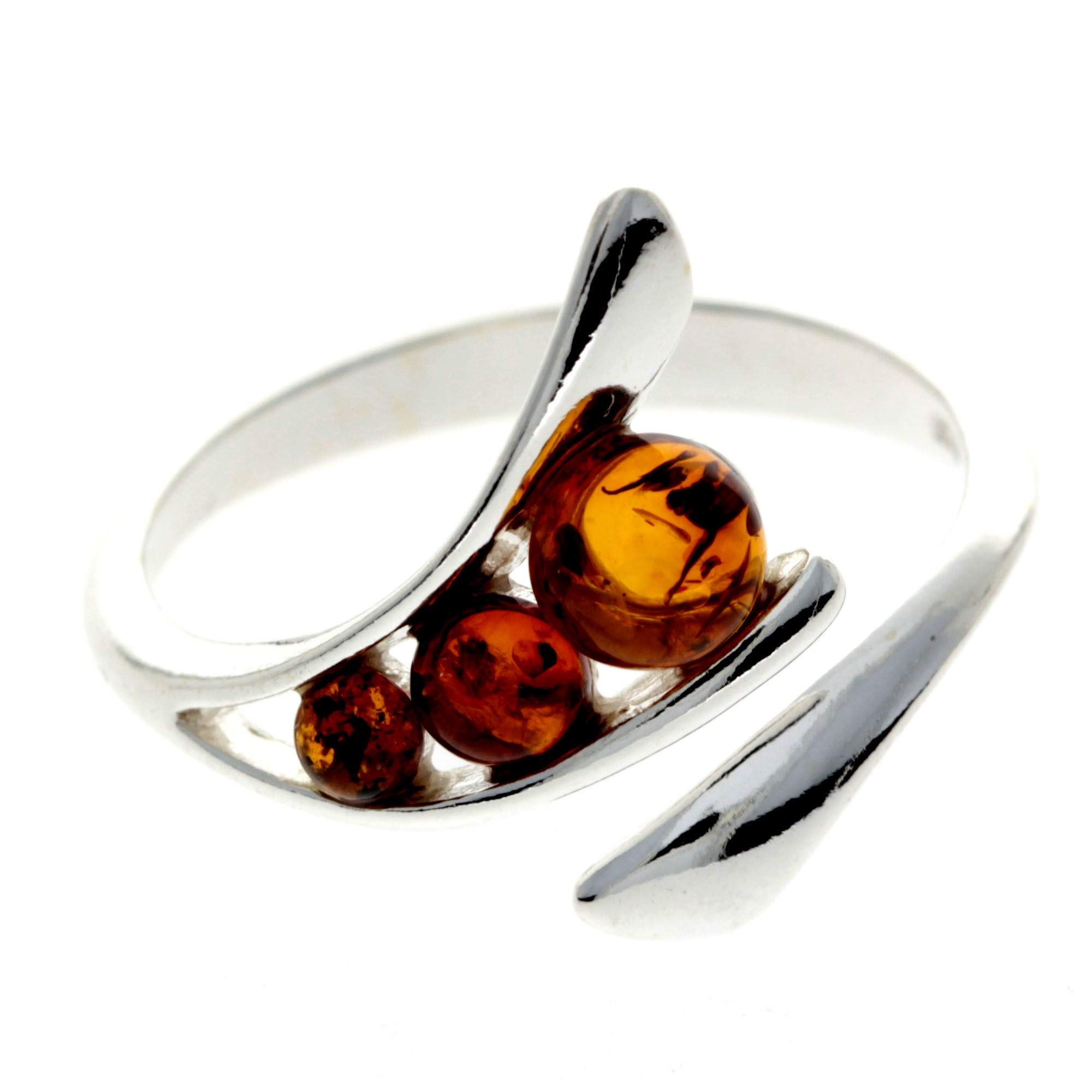 Sterling Silver & Genuine Baltic Amber Modern Ring - GL414A