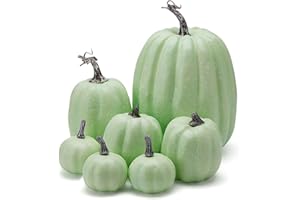 woshilaocai 7PCS Artificial Pumpkins Décor Fall Harvest Thanksgiving/Halloween Holiday Farmhouse Decorations for Home (Mint Green&Speckles)