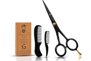 GOALIEX 5” Professional Beard Mustache Scissors with 1 Beard Comb, 1 Mustache Comb - Prefect Mustache Trimming Scissors for All Facial Hair – Grooming Scissors for Men