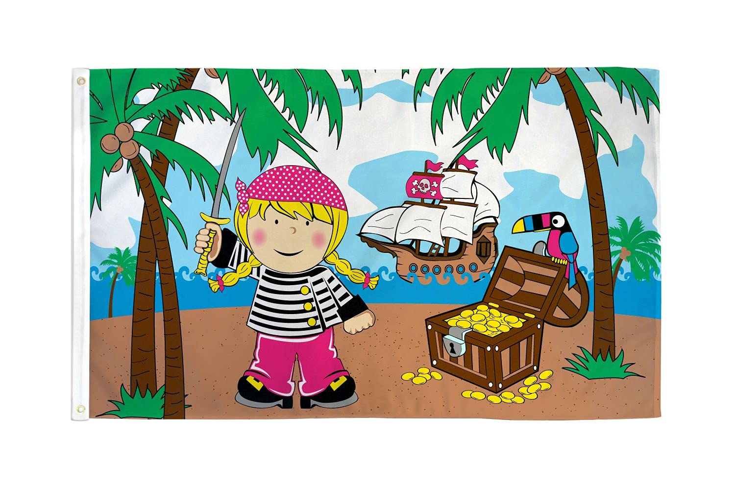 AZ FLAG - Treasure Island Girl Flag - 3x5 Ft - 100D Polyester Pirate Banner with Two Metal Grommets - Fade Resistant - Vivid Colors - 3' x 5' Feet - 150x90 Cm