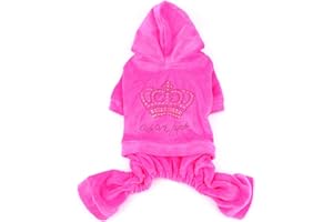 SMALLLEE_LUCKY_STORE Pet Clothes for Small Dog Cat Soft Velvet Crown Jumpsuit Coat Hooide Pajamas Tracksuit Pink XS