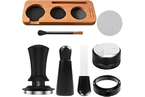 Espresso Accessories 7-Pcs Set,Espresso Tamper,wdt Tool,(Coffee Tamper with Wooden Espresso Tamper Base, Portafilter, Stirrer