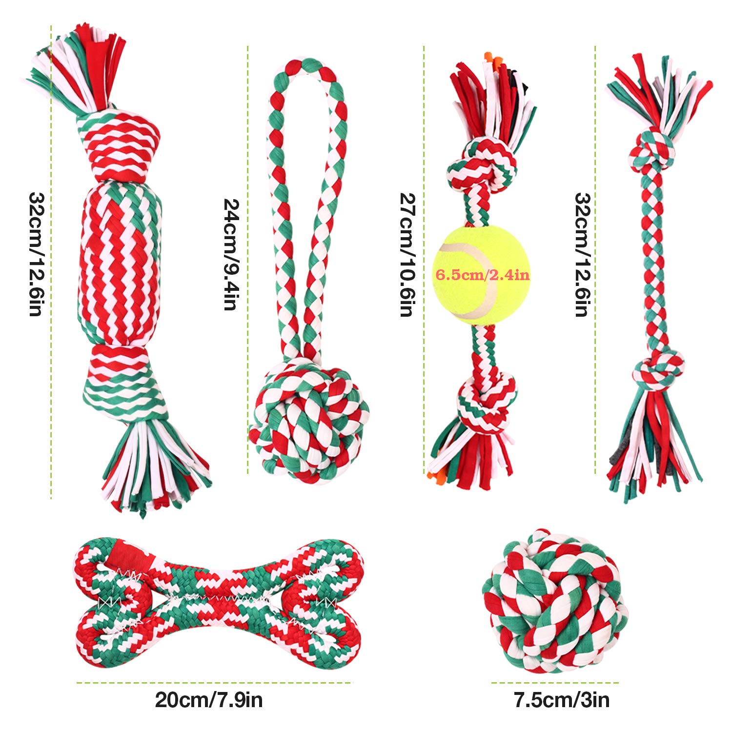 Pecute Dog Squeaky Rope Chew Toys, Cloth Rope Chew Toys 6pcs Set for Dog Molars Training, Cleaning Tooth Oral Cavity, Applicable to Small and Medium-Sized Dogs