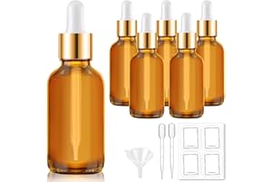Bumobum Dropper Bottle, 6 Pack Amber Glass Dropper Bottle 1 oz with 1 Funnel, 2 Pipette & 8 Labels, 30 ml Eye Dropper Tincture Bottles with Dropper for Essential Oils Serums Hair Oils Body Oils