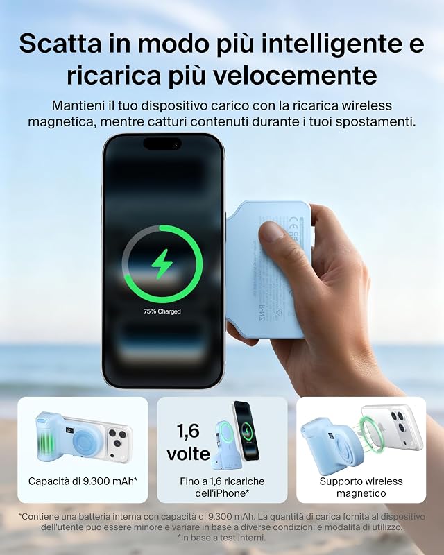 Stage PowerGrip Impugnatura per Smartphone, Power Bank 9300mAh - Blu