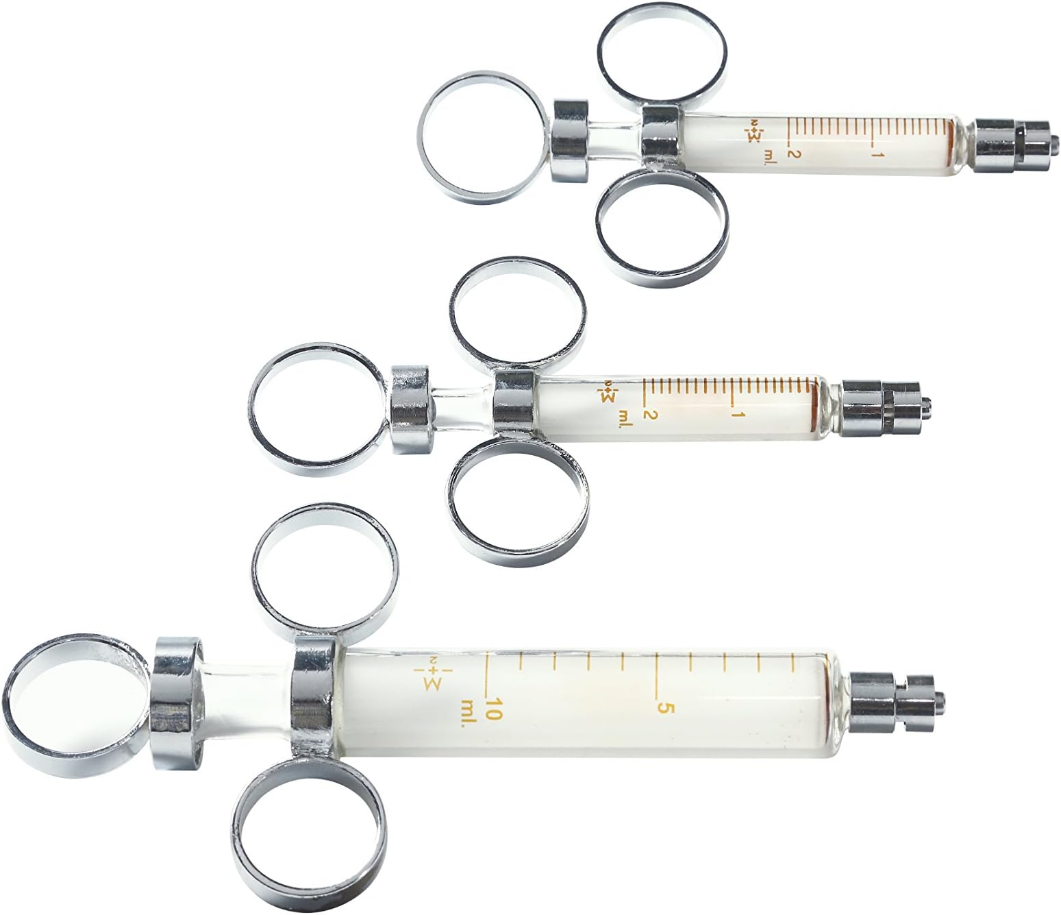 TRÜTH 50ml Control Glass Syringes with 3 Finger Ring, Stainless Steel Piston & Rubber Ring