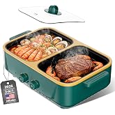 2-in-1 Electric Hot Pot and Grill Combo,1000W Dual Temper Control, Fast Heating - Indoor Cooking Appliance for BBQ, Steaks, Noodles &amp; More - Suitable for Up to 3 People (Green T)