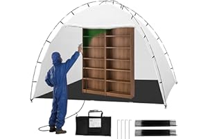 JAYZOD Portable Paint Booth Tent 10x10x6.3FT,Extra Large Paint Booth with Waterproof Floor,Mesh Screen and Ground Stakes-for Spray Painting Furniture DIY