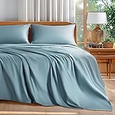 Shilucheng 100% Cotton Queen Size Sheets Set - 600 Thread Count,Luxury Egyptian Cotton Bed Sheets,5-Star Hotel Quality Sheets, Breathable & Cooling, 16 Inch Deep Pocket - 4 Piece (French Blue, Queen)