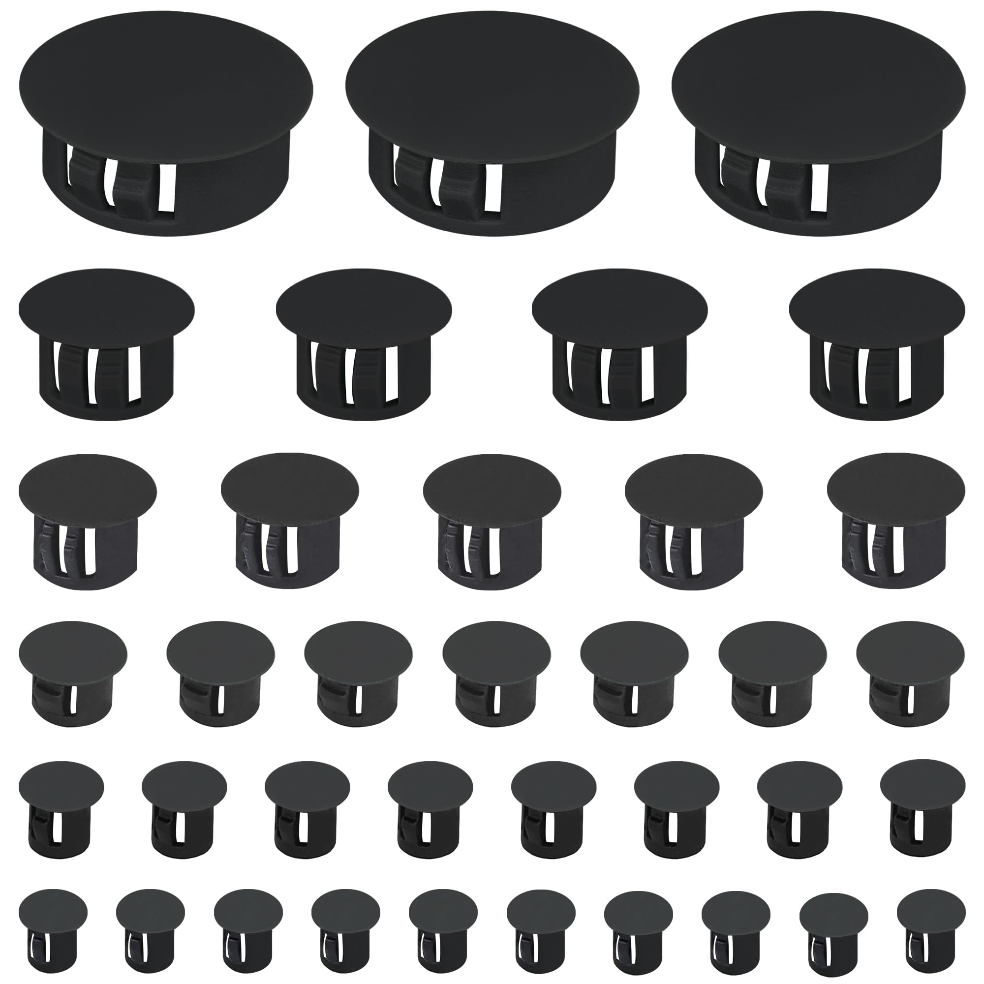 160 PCS Plastic Hole Plug Set - Snap-In Locking Caps in Assorted Sizes (Black)