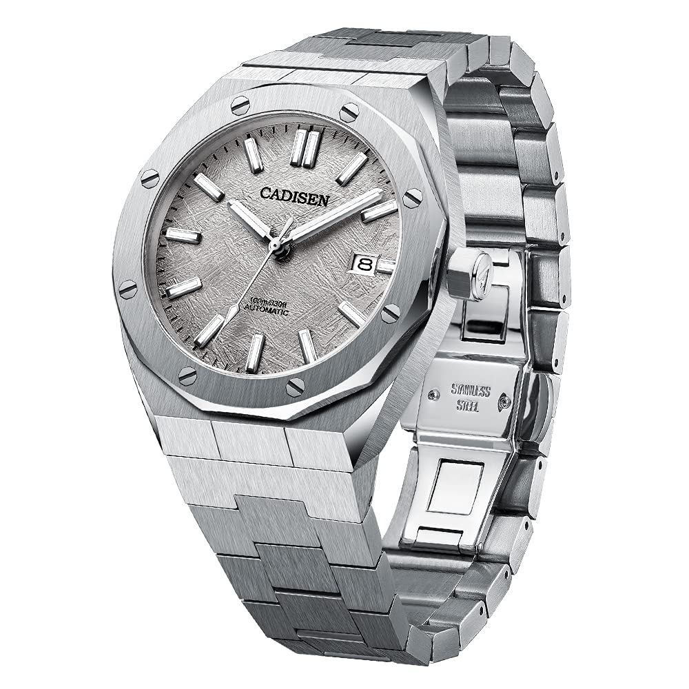 CADISEN Men's Automatic Watch with Stainless Steel Strap, White, 42MM, Classic, luxurious