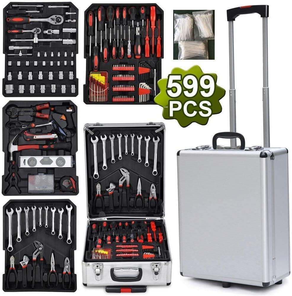 599 PCS Tool Set Mechanic Kit Box Case Organize Castors Toolbox Trolley Keys Kit
