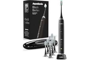 Aquasonic Black Series Ultra Whitening Toothbrush – ADA Accepted Electric Toothbrush- 8 Brush Heads & Travel Case – 40,000 VPM Electric Motor & Wireless Charging - 4 Modes w Smart Timer