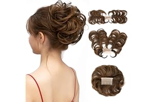 YOUNGWAYS Messy Bun Hair Piece Side Comb Clip in Hair Bun Hairpiece for Women Short Natural Straight Versatile Adjustable Styles Easy Hair pieces (Iced Mocha-C)