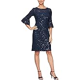 Alex Evenings Womens Short Shift Dress W/Bell Sleeves (Petite and Regular Sizes)