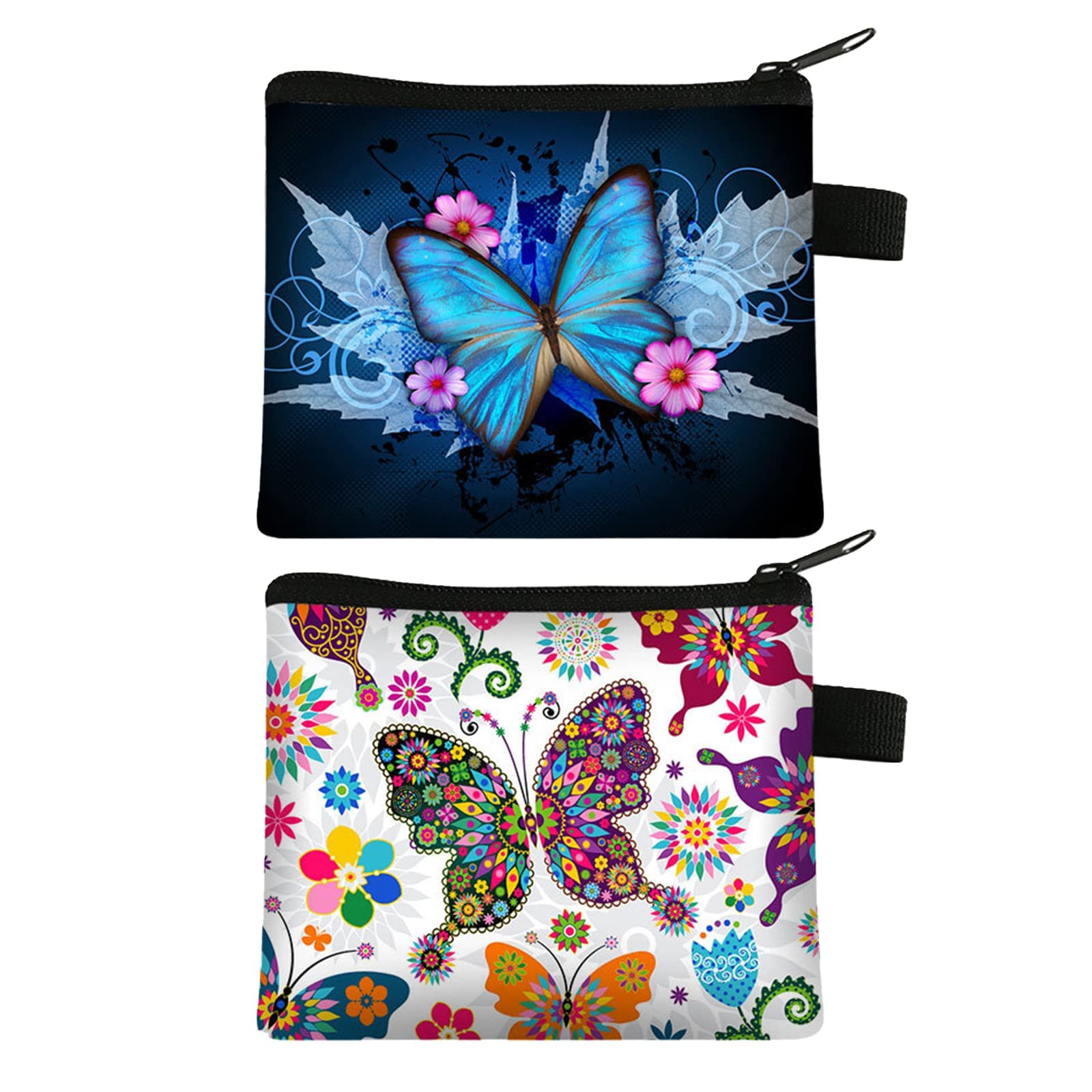 LdawyDE Mini Canvas Coin Purse, 2 Pieces Small Coin Purse with Zip, Cosmetic Bag, Coin Holder Purse, Elegant and Fashionable, Suitable for Storing Change, Certificates, Cosmetics (Polyester, A)